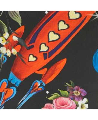 Women's Black Printed Silk Midi Dress