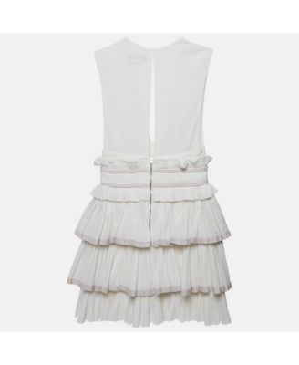 Women's White Cotton V-Neck Ruffled Glory Mini Dress