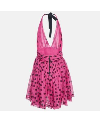 Women's Pre-Owned D&g Pink Polka Dot Silk Neck Tie Detail Mini Dress