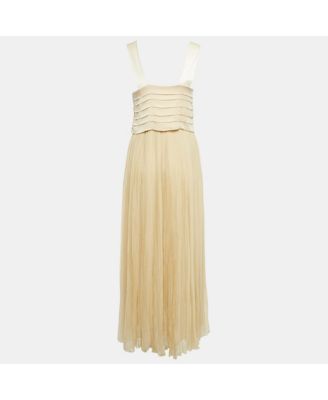 Women's Beige Silk Pleated Maxi Dress