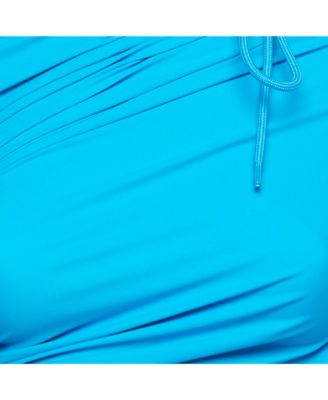 Women's Blue Jersey Ruched Asymmetric Mini Dress