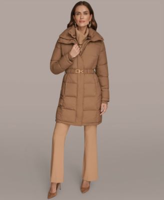 Women's Belted Bibbed Puffer Coat