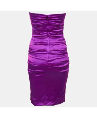 Women's Pink Silk Ruched Strapless Mini Dress