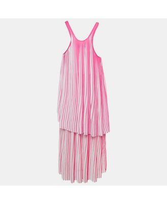 Women's Pink/red Pleated Crepe Sleeveless Dress