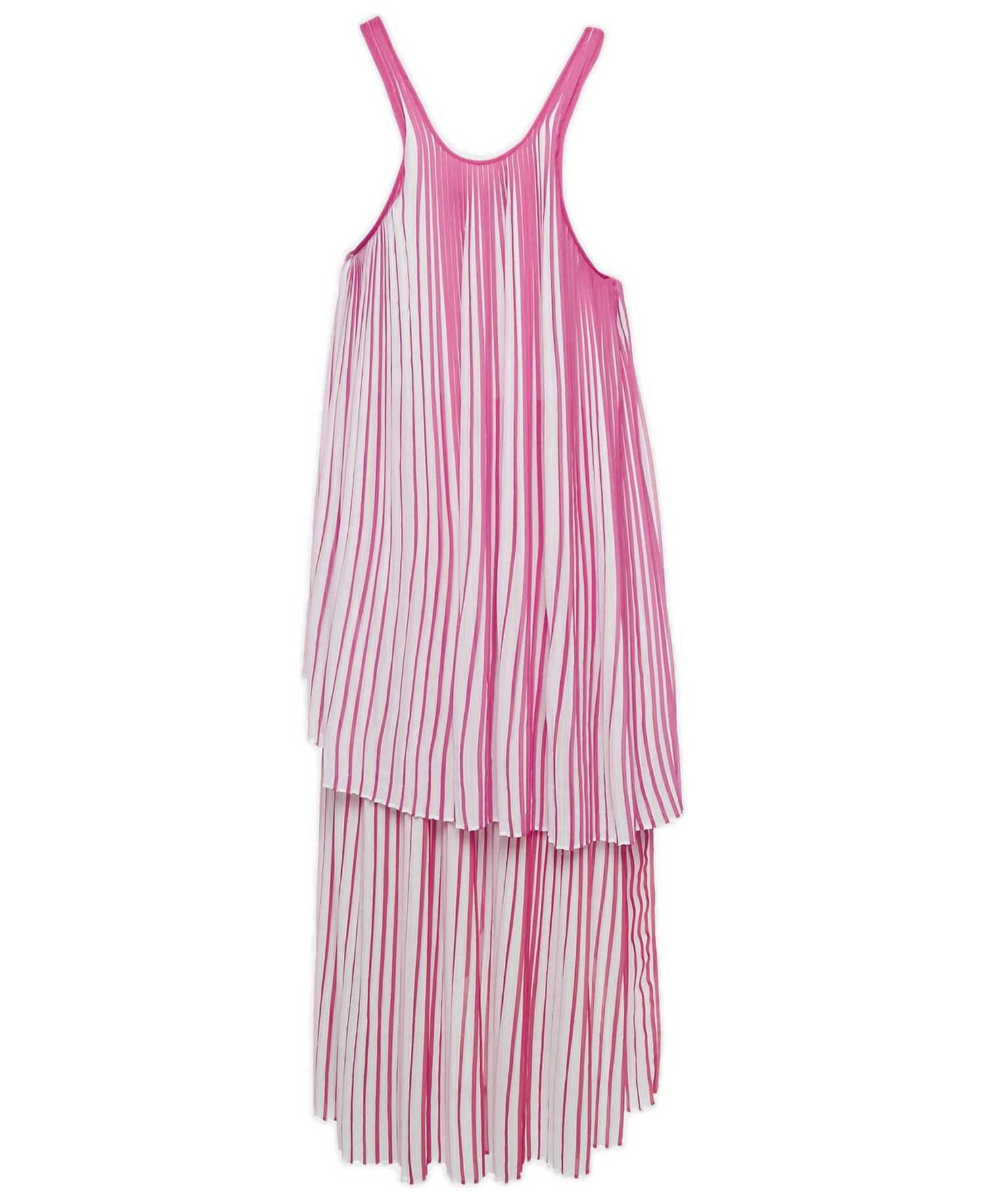 Women's Pink/red Pleated Crepe Sleeveless Dress