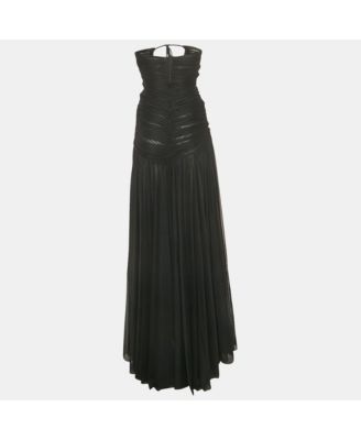 Women's Black Ruched Mesh Halter Neck Maxi Dress