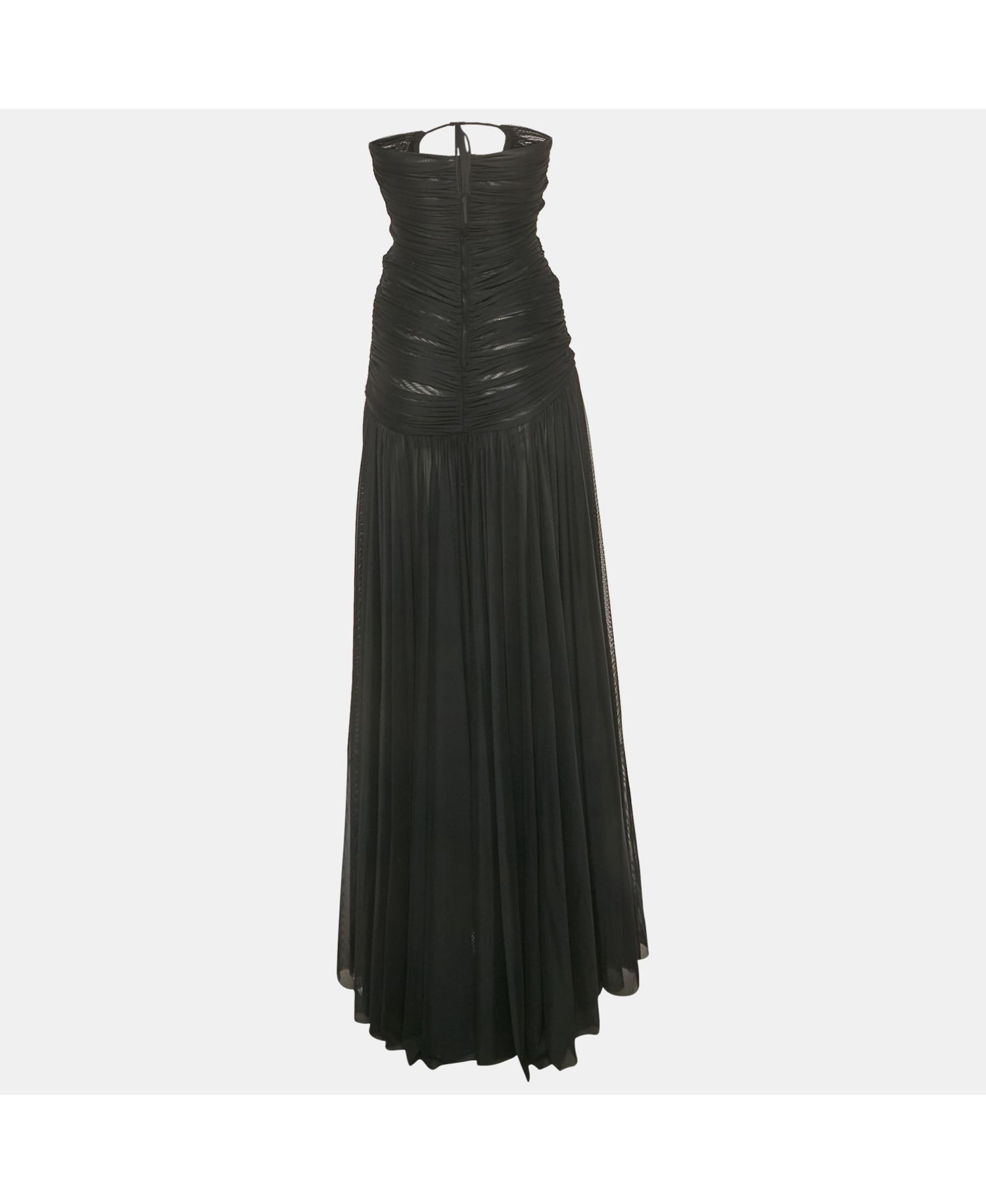 Women's Pre-Owned Dolce and Gabbana Black Ruched Mesh Halter Neck Maxi Dress