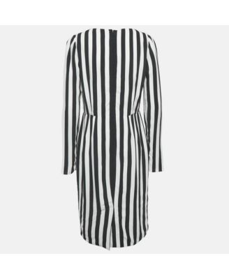 Women's Black/white Stripe Crepe Midi Dress