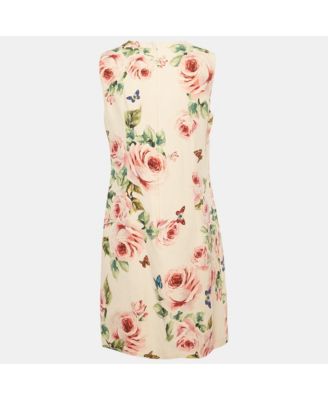 Women's Pink Rose Print Crepe Sleeveless Shift Dress