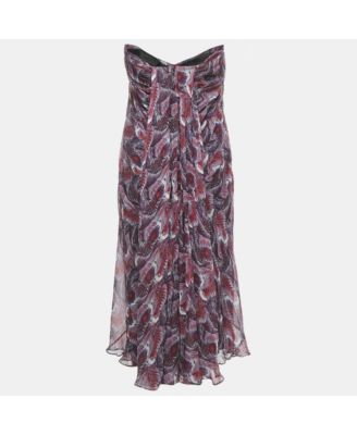 Women's Purple Printed Strapless Midi Dress