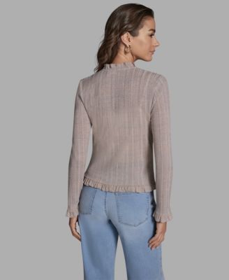 Women's V-Neck Ruffle Hem Cardigan Sweater