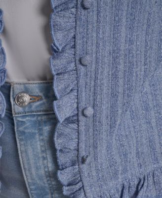 Women's V-Neck Ruffle Hem Cardigan Sweater