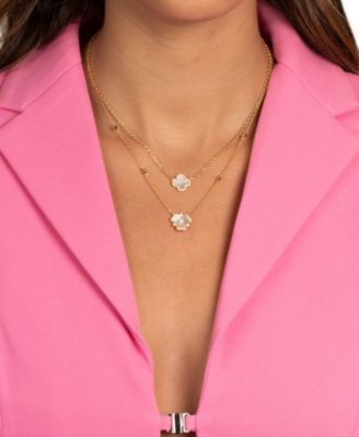 Pave Outlined Gold Plated Four Leaf Clover Necklace