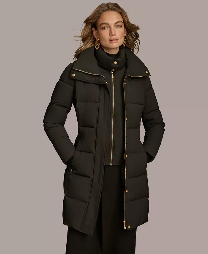 Women's Belted Bibbed Puffer Coat - thumbnail 6