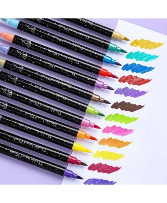 12 Colors Double-Headed Glitter Acrylic Markers, Highlighters Pens for Rock Painting, Stone, Ceramic, Glass, Wood and Fabric