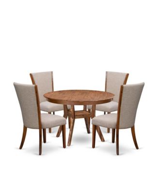 5 Piece Dining Table Set Contains 48" Round Table In Light Tan Color