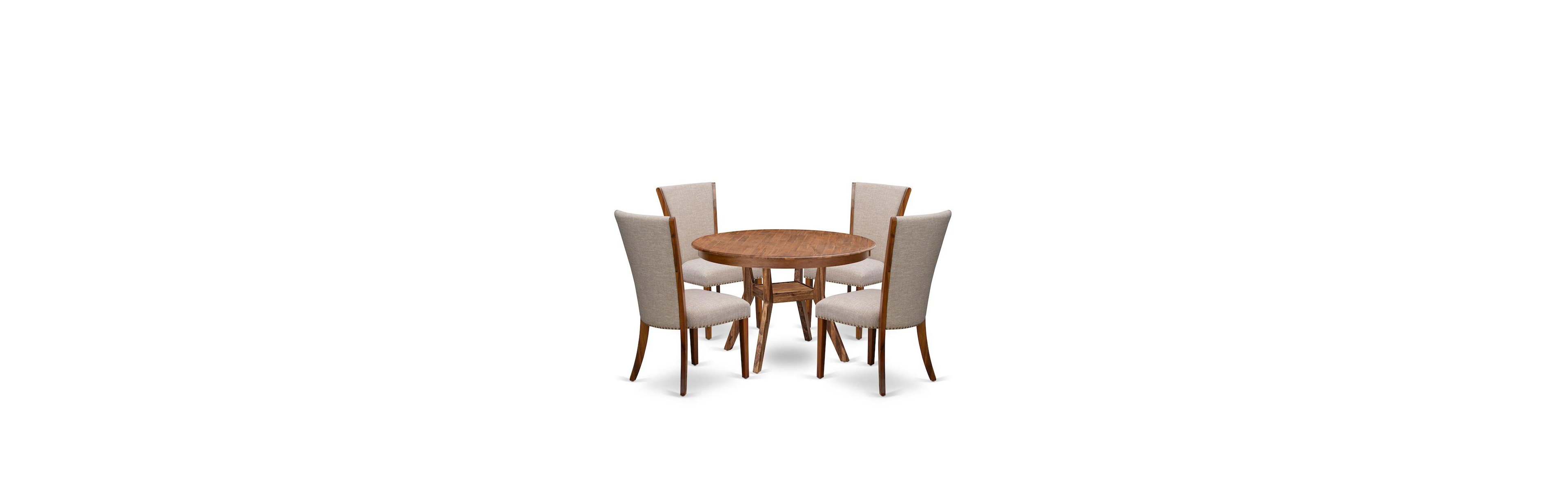 Luxe by East West Furniture 5 Piece Dining Table Set Contains 48" Round Table In Light Tan Color