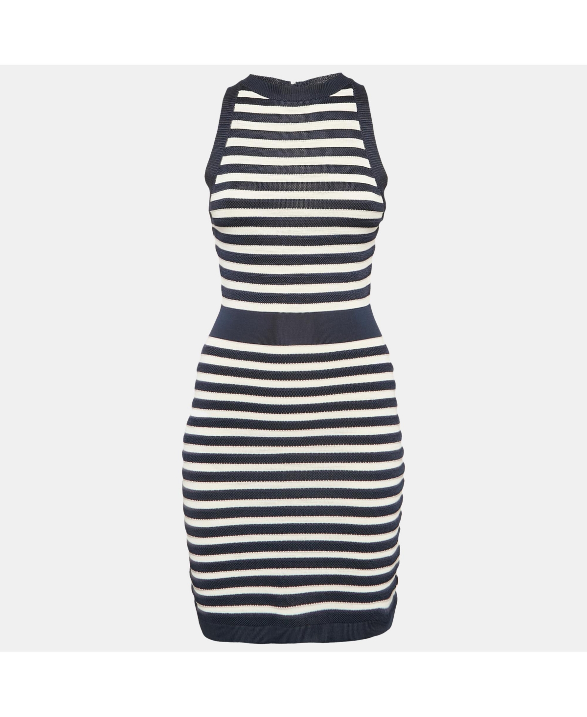 Pre-Owned Balmain Women's Navy Blue/white Stripe Knit Sleeveless Mini Dress