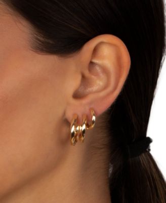 Solid Three Size Gold Plated Huggie Earring Combo Set