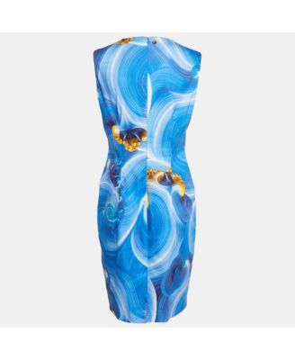 Women's Collection Blue Abstract Print Cotton Sleeveless Short Dress