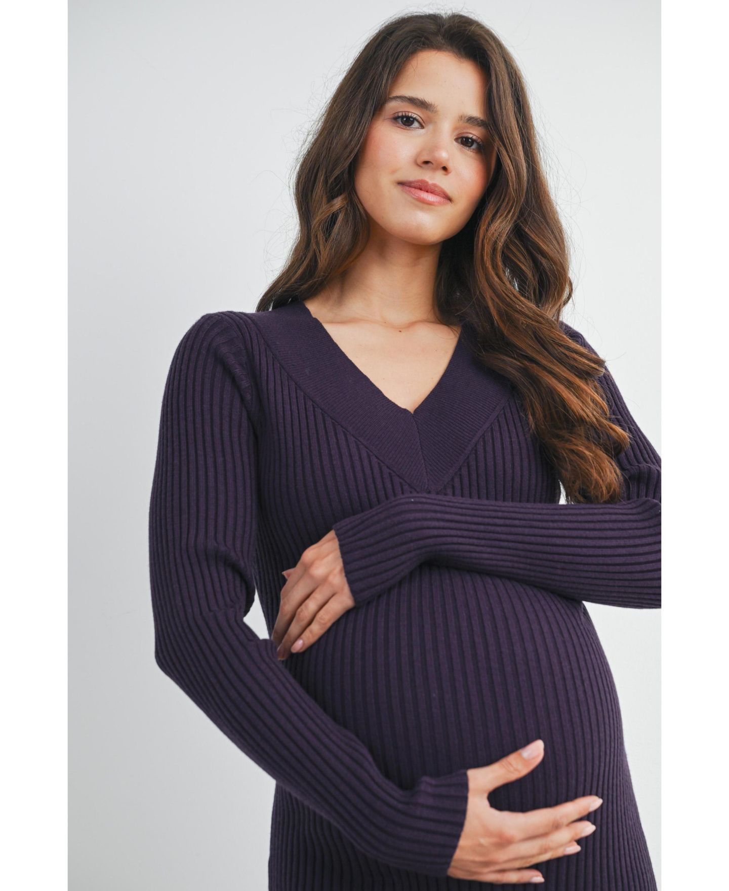 Женское платье Hello Miz Ribbed V-Neck Long-Sleeve Sweater Dress, цвет: Фиолетовый — фото 5