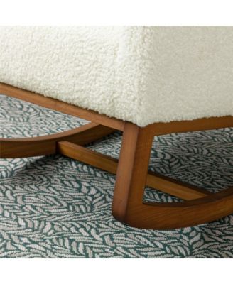 Beige Linen Rocking Recliner Chair – Modern Home Furniture with Wood Legs, Side Pocket & High Back