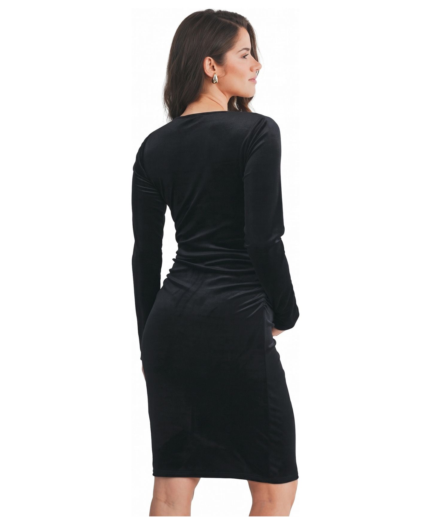 Женское платье Hello Miz Velvet Side Ruched Long Sleeve, цвет: Чёрный — фото 2
