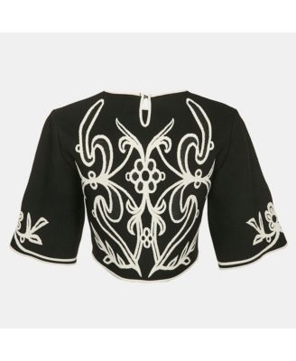 Women's Black Floral Embossed Knit Crop Top