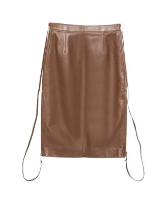 Women's Brown Leather Double Zip Pencil Midi Skirt