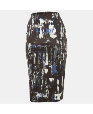 Women's Pre-Owned Mcq By Alexander Mcqueen Black Jersey Printed Pencil Midi Skirt