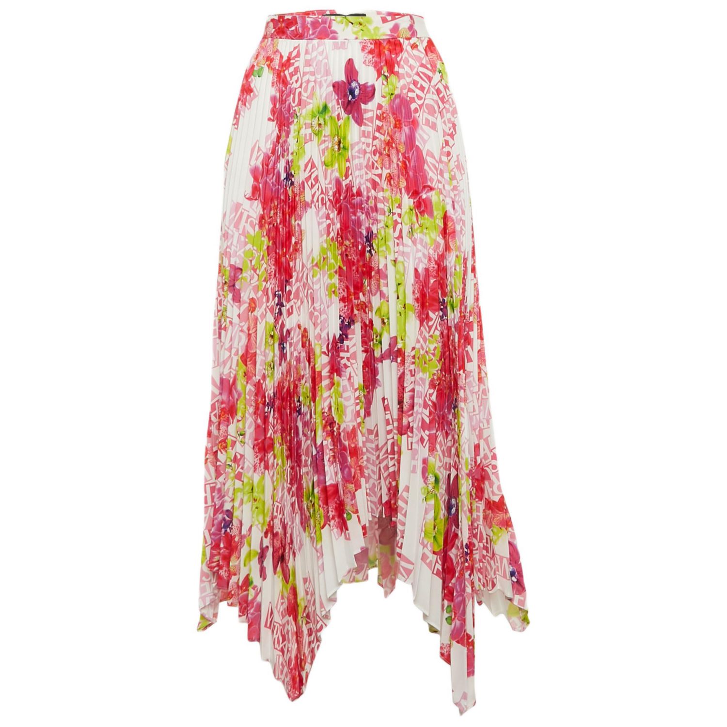 Women's Multicolor Floral Print Satin Pleated Asymmetric Midi Skirt