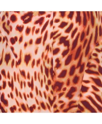 Women's Pink/brown Leopard Print Silk Flared Midi Skirt