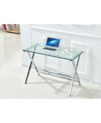 Glass Computer Desk, Transparent Tempered  Glass Laptop Table with Rounded Edges Desks, Sofa Table