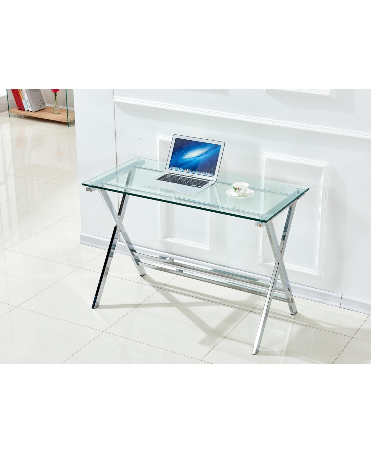 Lovmor Glass Computer Desk, Transparent Tempered Glass Laptop Table with Rounded Edges Desks, Sofa Table