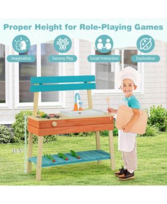 Play Kitchen for Kids Wooden Toy Kitchen Playset with Wood Skewers Grill Rack
