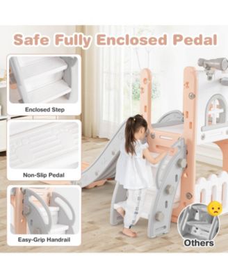 6 in 1 L-shaped Toddle Slide for Toddlers Age 1-3 Baby Slide with Basketball Hoop