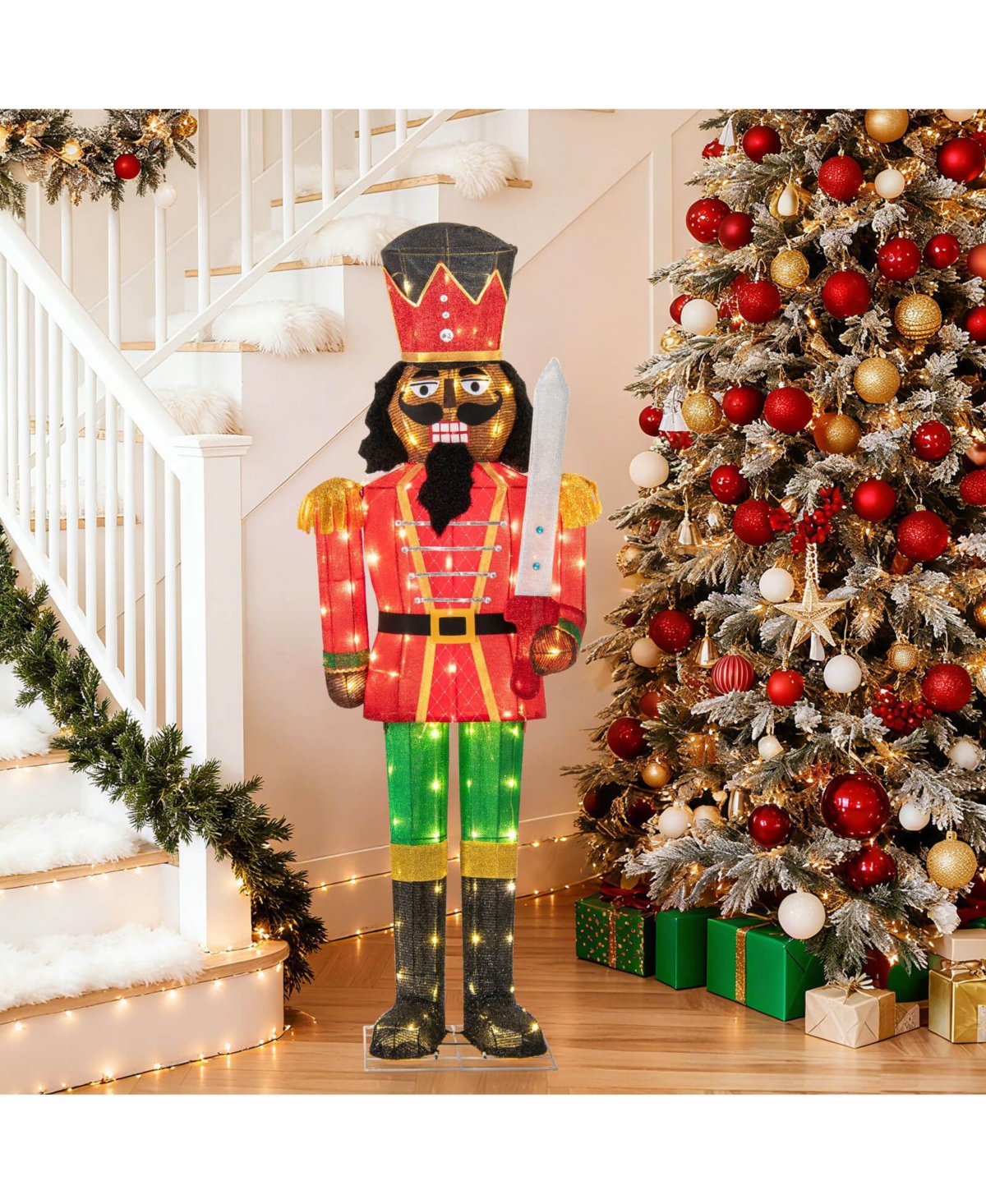 Costway 5 Ft Lighted Christmas Nutcracker with Glitter Sword