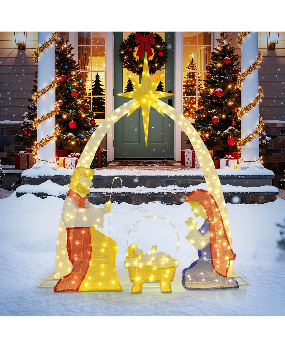 6 Ft Lighted Nativity Scene with 240 Warm White Led Lights for Yard, Porch, Garden