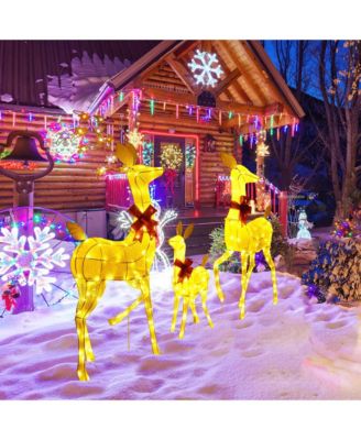 3 PCS Lighted Family Deer Set with LED Lights RGB Flashing Lights 12 Ground Stakes