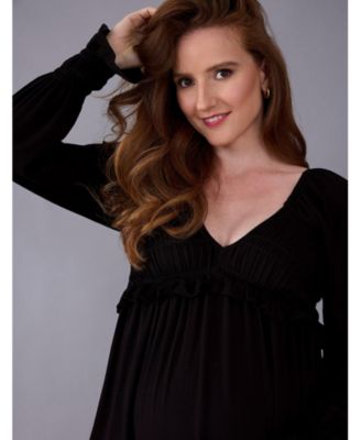 Maternity V-Neck Long Sleeve Smocked Tiered Short Dress - Motherhood