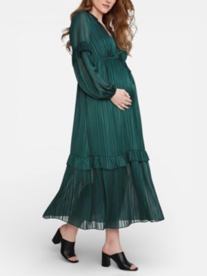 Maternity Motherhood V-Neck Long Sleeve Tiered Maxi Dress