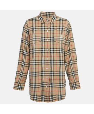 Women's Vintage Check Print Cotton Full Sleeve Shirt