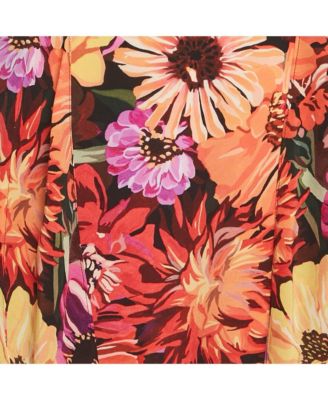 Women's Multicolor Flower Print Silk Midi Skirt