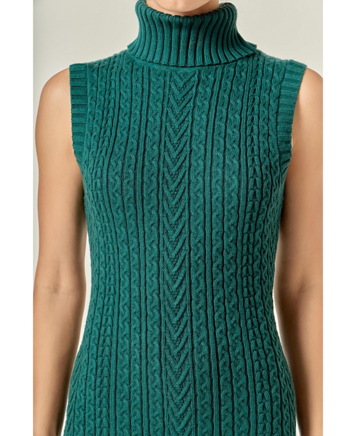 English Factory Women's Cable Knit Mock Neck Midi Dress