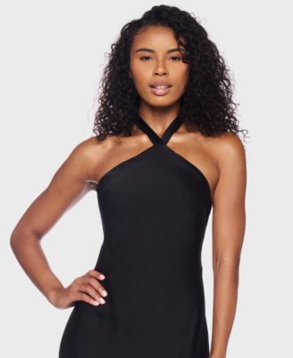 Juniors' Satin Halter Tie-Back Dress