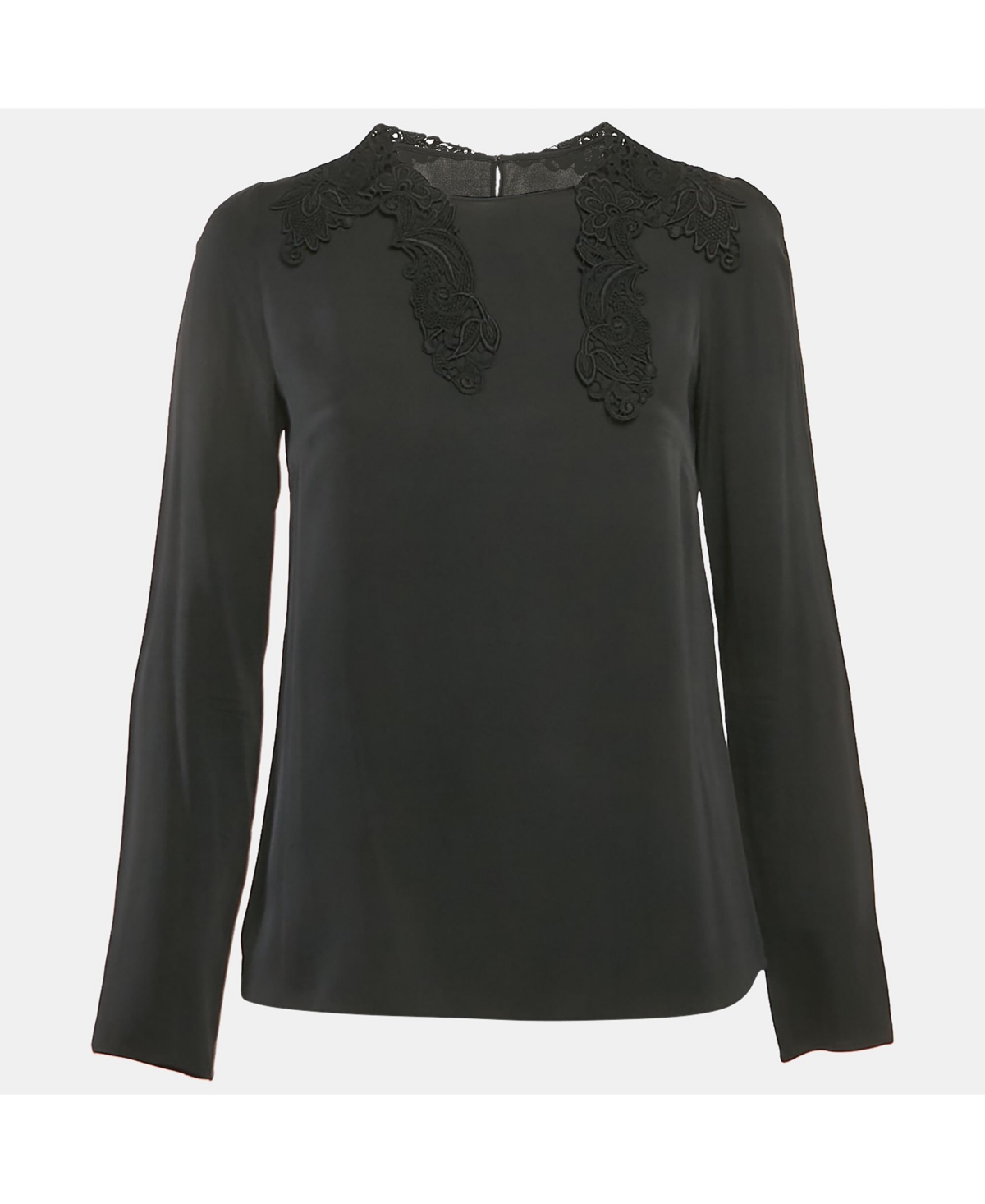 Pre-Owned Dolce & Gabbana Women's Black Lace Trim Stretch Silk Long Sleeve Top