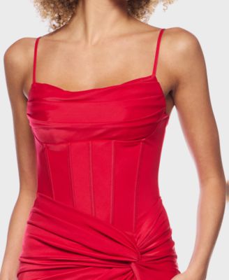 Juniors' Spaghetti Straps Lace-Up Back Long Gown