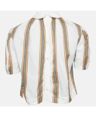 Women's White Cotton Nova Stripe Detail Button Back