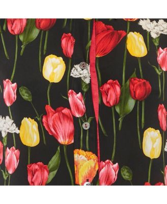 Women's Tulip Print Silk Long Sleeve Shirt