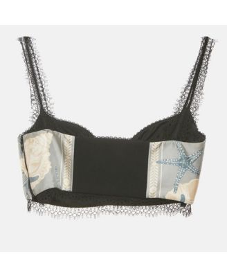 Women's Printed Silk Blend Lace Trim Bralette Top